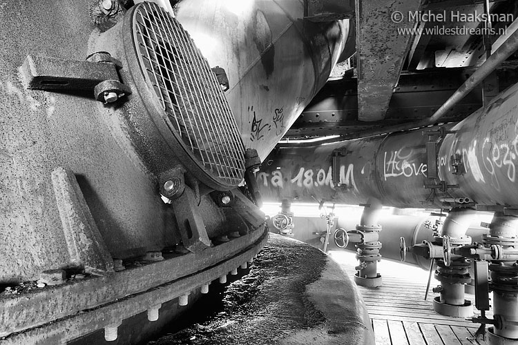 interior of steel production plant B&W